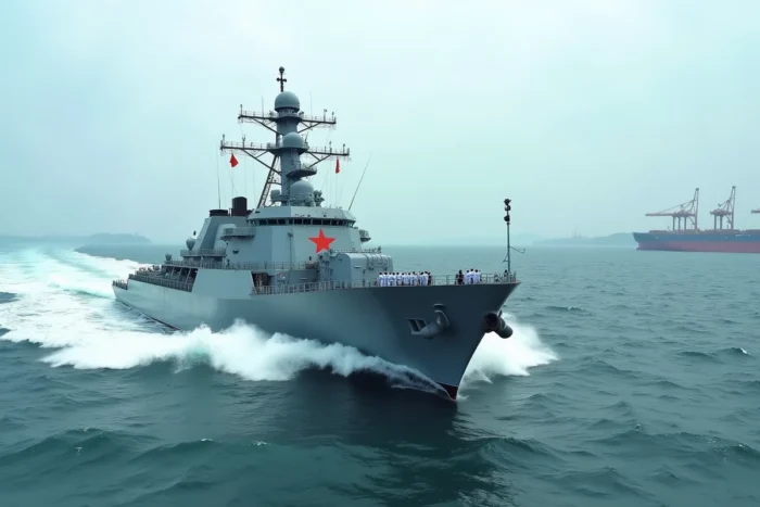 Un destroyer de la marine de l'Armée populaire de libération chinoise naviguant en mer de Chine méridionale