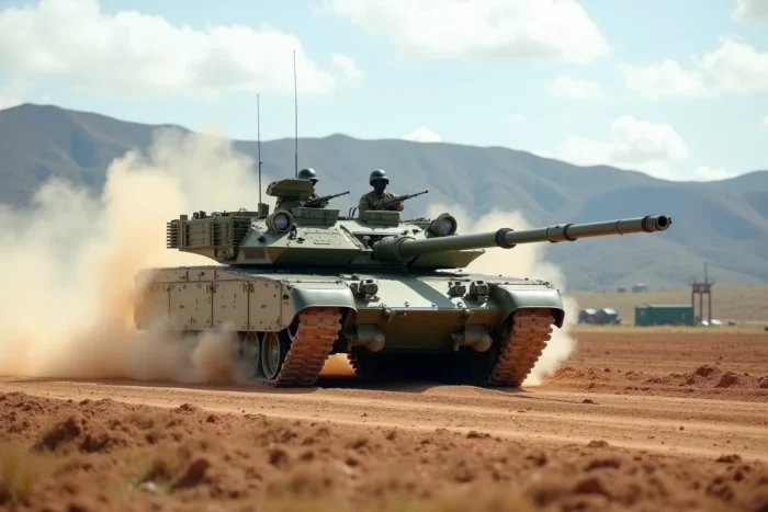 Un char de combat K2 Black Panther sud-coréen lors d'un exercice de tir réel sur un champ de manœuvres militaire