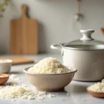 Vue d'ensemble d'une cuisine avec des ingrédients et ustensiles pour la cuisson du riz parfait