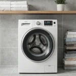 Lave-linge Whirlpool 6th Sense 9kg en situation dans une buanderie moderne et bien organisée