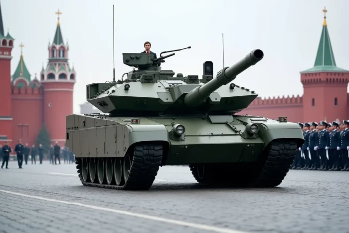 Un char de combat principal russe T-14 Armata défilant sur la Place Rouge à Moscou lors d'un exercice militaire officiel